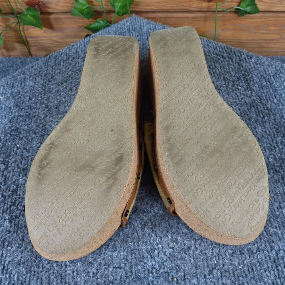 Calvin Klein Jeans Yvana Women Wedge Sandal Size 7.5 Summer Platform Tan Cork